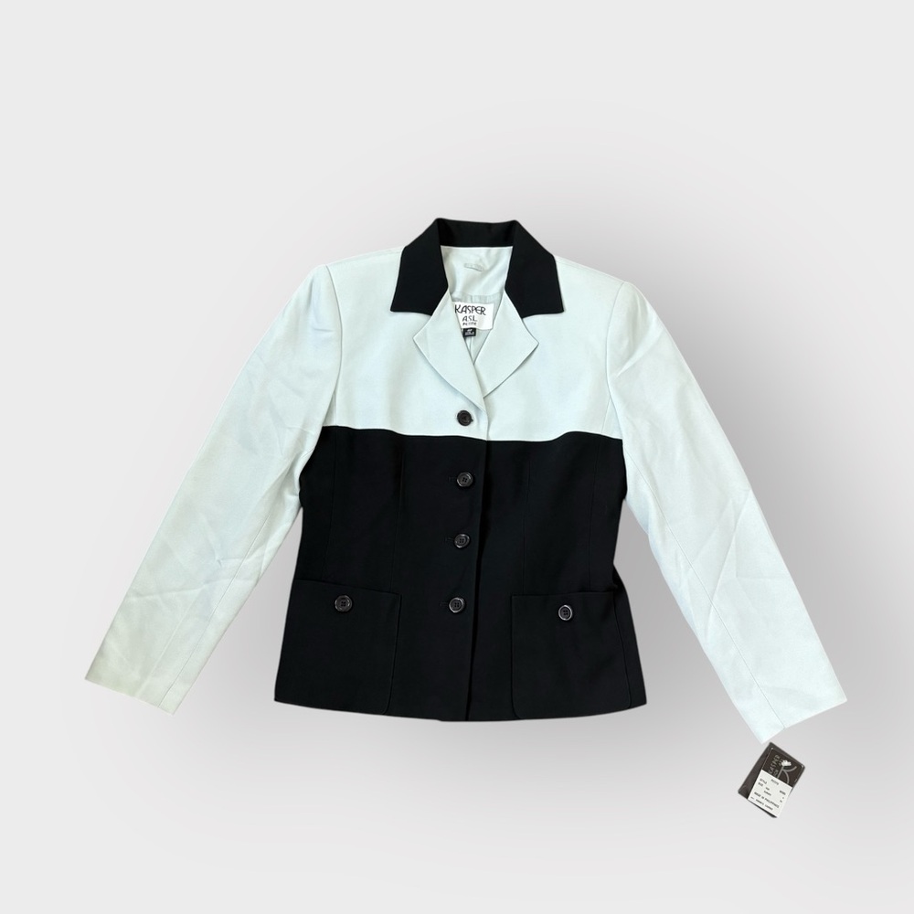 Kasper ASL Light Blue Black Colorblock Button Pocket Blazer NWT